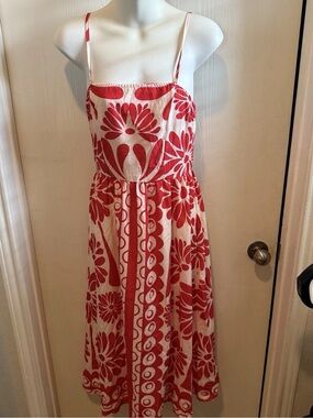 SHEIN Red and White Floral Spaghetti-Strap Midi Dress